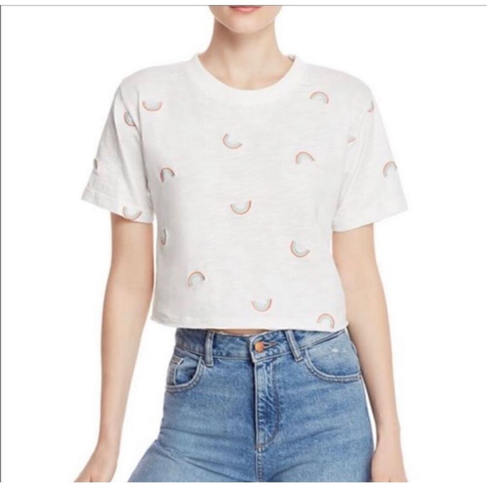 Honey Punch S rainbow embroidered crop top